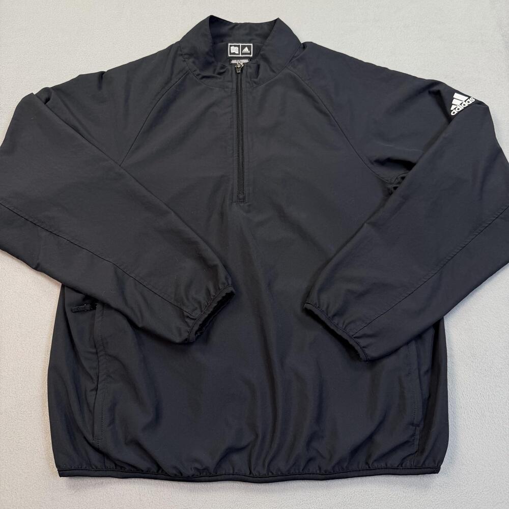 Adidas Jacket Mens Medium Black 1/4 Zip Lightweight Windbreaker Pockets Athletic